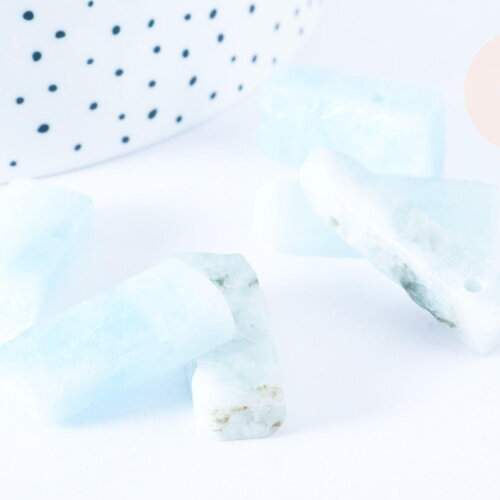 Perle rectangle aigue-marine 35-42 mm, pierre naturelle, x 2 (g6452)