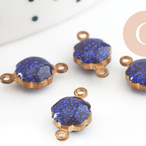 Pendentifs doré fleur émail bleu paillettes pour création bijoux,9mm, x10 g4303
