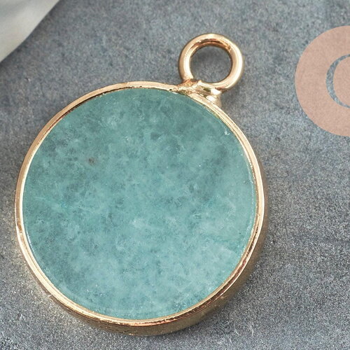 Pendentif rond jade bleu turquoise,jade naturel,pendentif rond,20.5mm, x1 g4287