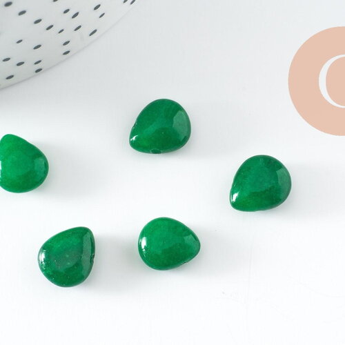 Perle goutte jadeite naturelle vert facetté 12mm, x5 (g3810)