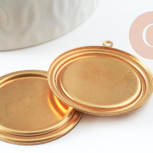Pendentif cabochon rond laiton brut,sans nickel 24mm, x1 (g1951)