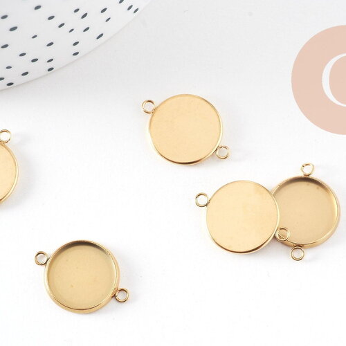 Pendentif connecteur rond support cabochon 14mm acier 304 inoxydable ip, x1 (g10805)