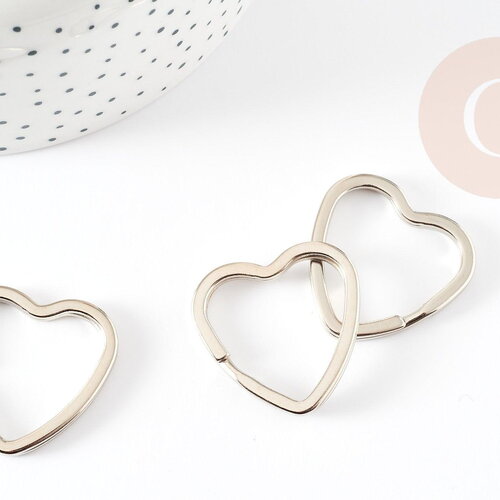 Support cœur porte-clés fer platine 31mm, x1 (g9131)