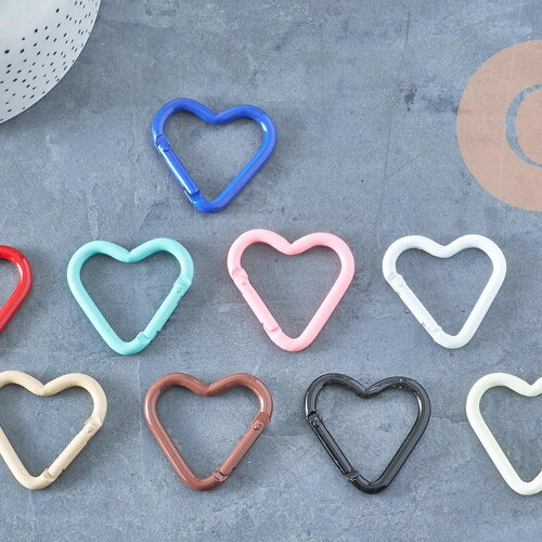 Fermoir mousqueton coeur en aluminium coloré 43mm, x1 (g8144)