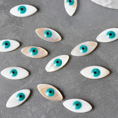 Perle ovale nacre naturelle blanche mauvais oeil 18.5mm, x5 (g3914)