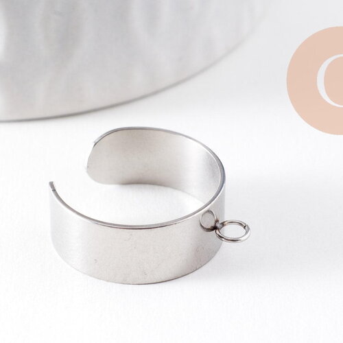 Bague réglable personnalisable acier 304 platine inoxydable avec anneau 8mm, x2 (g9979)
