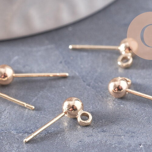 Clous-puces boule boucles oreille laiton doré 18k, x10 (g2914)