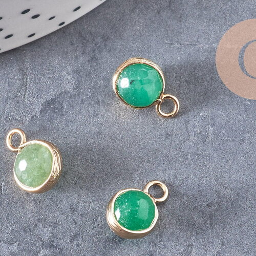 Pendentif goutte jade vert doré facettes,pendentif pierre jade vert naturel,14mm,x2 (g1614)