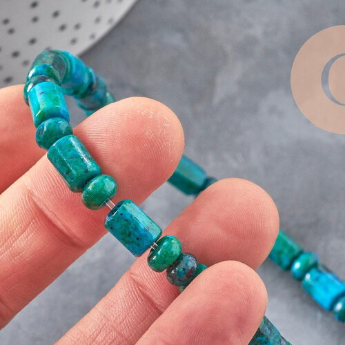 Perle tube en chrysocolle naturelle verte 6x3-9mm, x1 fil de 38cm (g1221)