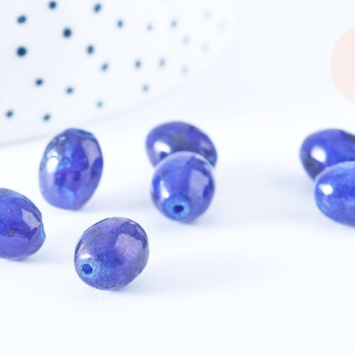 Perles ovale howlite teintée bleu foncé 10x8mm, x5 (g6460)