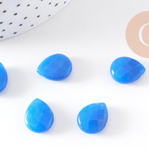 Perle goutte jadeite bleu facetté,jadeite naturel,pierre précieuse,15mm, x5 (g0386)