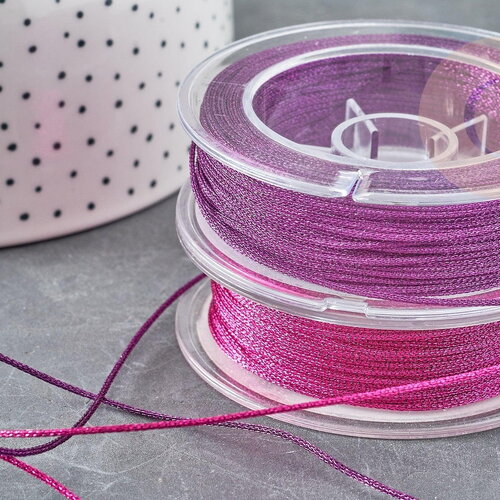 Cordon rose fuchsia métallisé tressé polyester 1mm, cordon métallisé pour bijoux, x1 mètre (g8172)