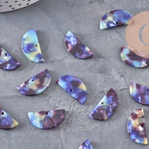 Pendentif demi-cercle bleu indigo 23mm, perle acétate,connecteur plastique, x2 ou x10 (g2881)