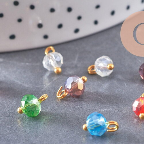 Pendentif perle verre facetté laiton doré, pendentif doré verre artisanal, 9.5x5.5-6mm, x10 (g5040)