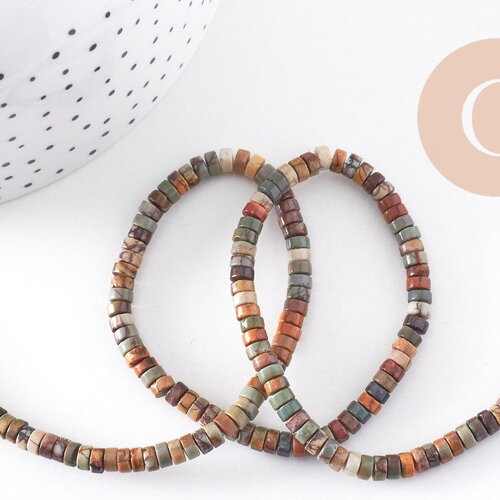 Pierre naturelle picasso, perles de jaspe picasso, perles heishi, 4mm, fil de 40cm, x1 (g1040)