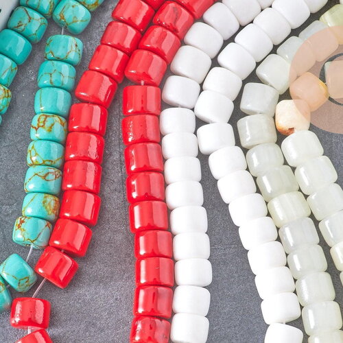 Perle rondelle howlite turquoise / jade naturel 8mm, x1 fil de 40cm (g5183)
