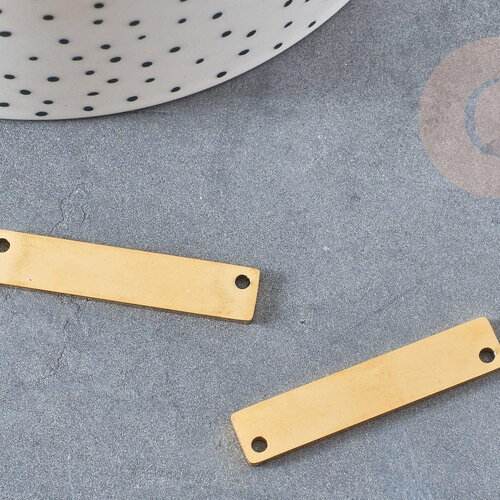 Pendentif connecteur rectangle acier doré 39mm, x1 (g4554)
