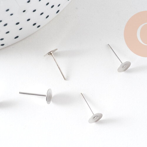 Puces oreille avec plateau fer platine 6mm, x20 (g2312)