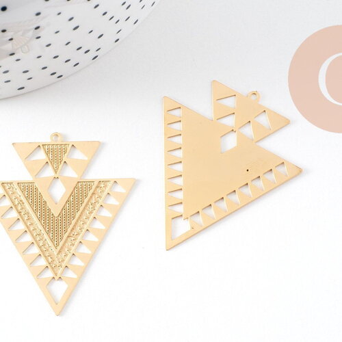 Pendentif triangle ethnique acier 201 inoxydable dore 45mm,breloque sans nickel pour création bijoux x2 g2922