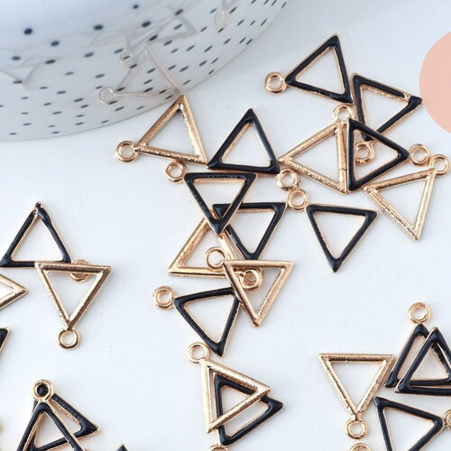 Pendentif triangle zamac doré émail noir 15mm,pendentif doré pour création de bijoux, x5 g6086