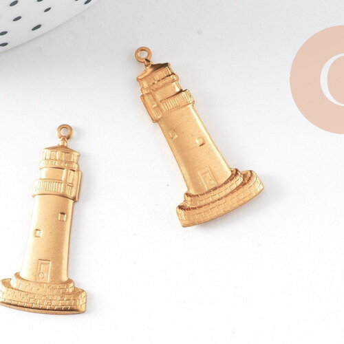 Pendentif phare en laiton brut 33mm, création bijoux marins x1 g7515
