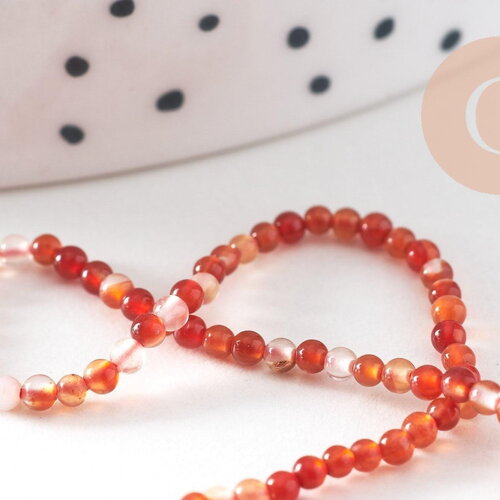 Perle ronde cornaline orange naturelle lisse 2-3mm, x1 fil de 39cm (g4323)
