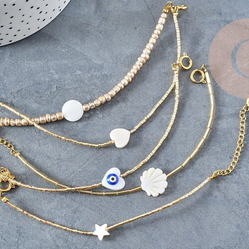 Kit création 5 bracelets perles et nacre mykonos jaune ou bleu, x1 (g8751)