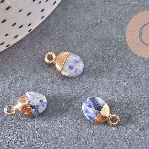 Pendentif goutte sodalite naturelle fer doré 14mm, x2 (g0420)