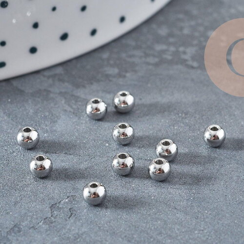 Perle intercalaire ronde acier inoxydable platine 4mm, x100 (g8828)