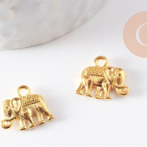 Pendentif éléphant zamac doré,fournitures créatives, sans nickel,creation bijoux animal jungle,14mm,x 2 (g5462)