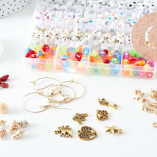 Kit boite mix de perles lettres et accessoires, x1 (g9712)