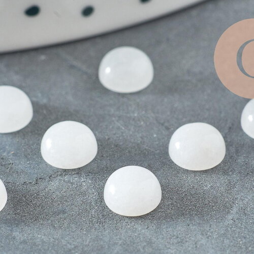 Cabochon rond jade naturel blanc 6mm, x1 (g1351)