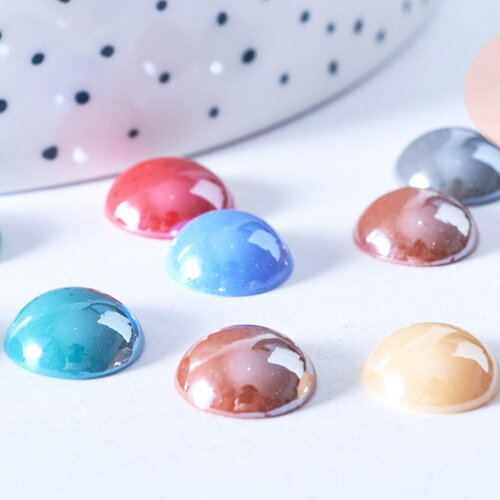 Cabochon rond verre irisé multicolore 12mm, x10 (g8703)
