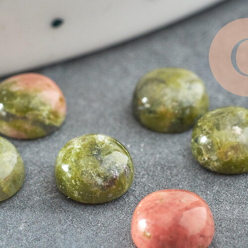Cabochon rond unakite naturelle 6mm, x1 (g1133)