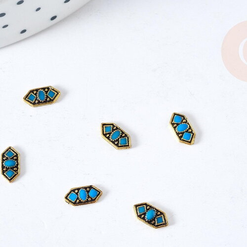 Charm à coller zamac géométrique bronze émail bleu 7.5mm, x5 (g8528)