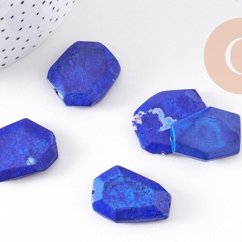 Perle hexagonale howlite bleue, howlite naturelle, perle bleue, x5 (g5491)