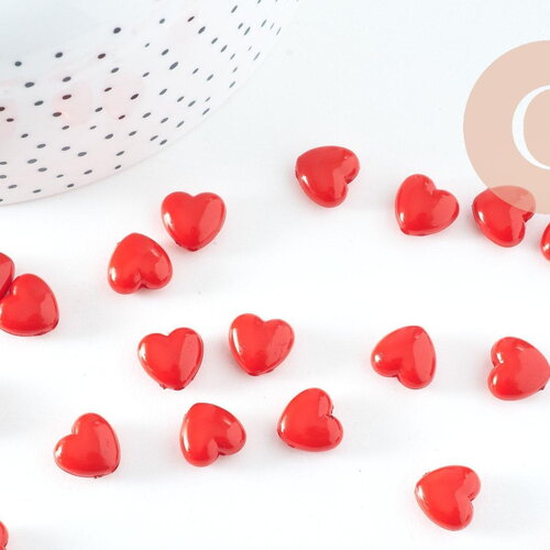 Perle coeur plastique rouge 10mm, x20 (g3491)