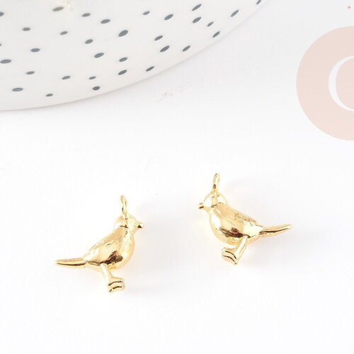 Pendentif oiseau laiton doré 14x12mm, pendentif laiton moineau pour création bijou animal, x2 g4321