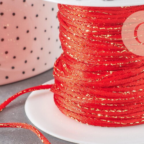 Cordon queue de rat nylon rouge or 1.5mm, x1 mètre (g3369)