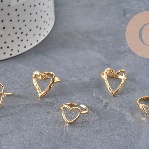 Photo 5 variations a faire bague coeur acier 304 inoxydable doré ip taille 57, x1 (g11294)