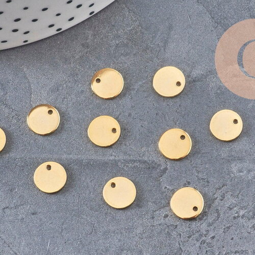 Pendentif médaille ronde acier 201 inoxydable doré 8mm, x10 (3gr) (g2440)