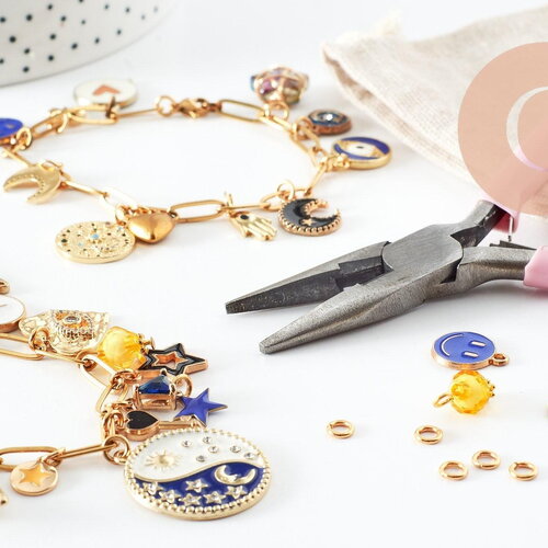 Kit bracelet + collier diy – thème mystique / océan / fruits – breloques + chaîne dorée, x1 (g9554)
