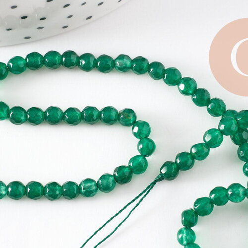 Perle jade vert foncé, perle jade, pierre naturelle, perle facette, 4mm, fil de 37cm, x1 (g2926)