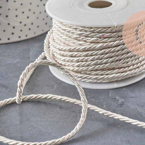 Cordon satiné torsadé beige 3mm, x1 mètre (g2319)