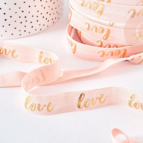 Ruban élastique rose doré love 16mm, x1/5 mètres (g8306)