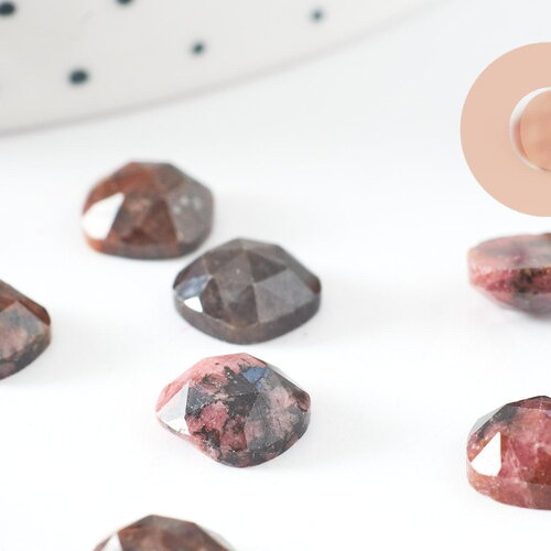 Cabochon carré rhodonite naturelle 8x8mm, x1 (g9688)
