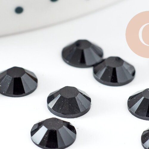 Cabochon rond strass plastique noir reflets ronds 7mm, x 5g (g2248)