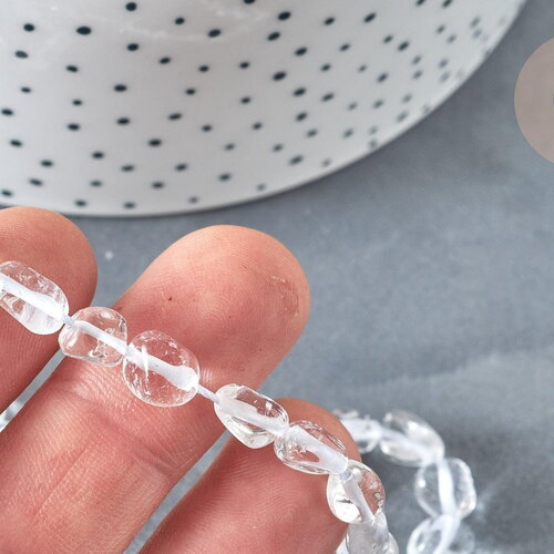 Perles cristal de roche roulée pierre brute 6-8mm,quartz naturel, le fil de 40cm, x1 (g2050)