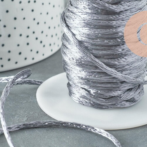 Cordon queue de rat polyester satin gris 2mm, x5 mètres (g1808)