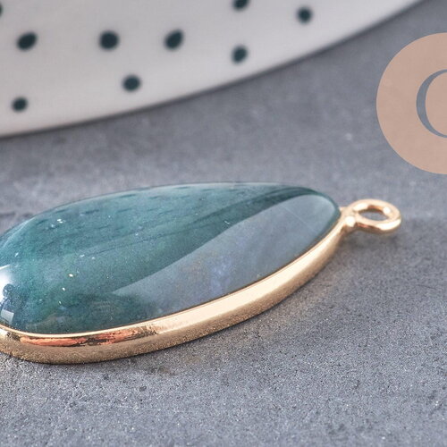 Pendentif goutte agate verte mousse naturelle 33mm, x1 (g1469)